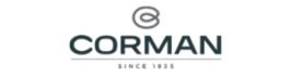 Corman-logo met gestileerd embleem en jaartal sinds 1938