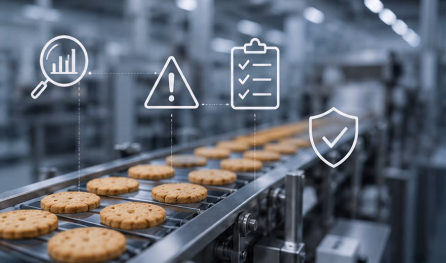 Produktionslinie mit digitaler Qualitätskontrolle, Inspektionen und Prozessüberwachung in einer Produktionsumgebung.